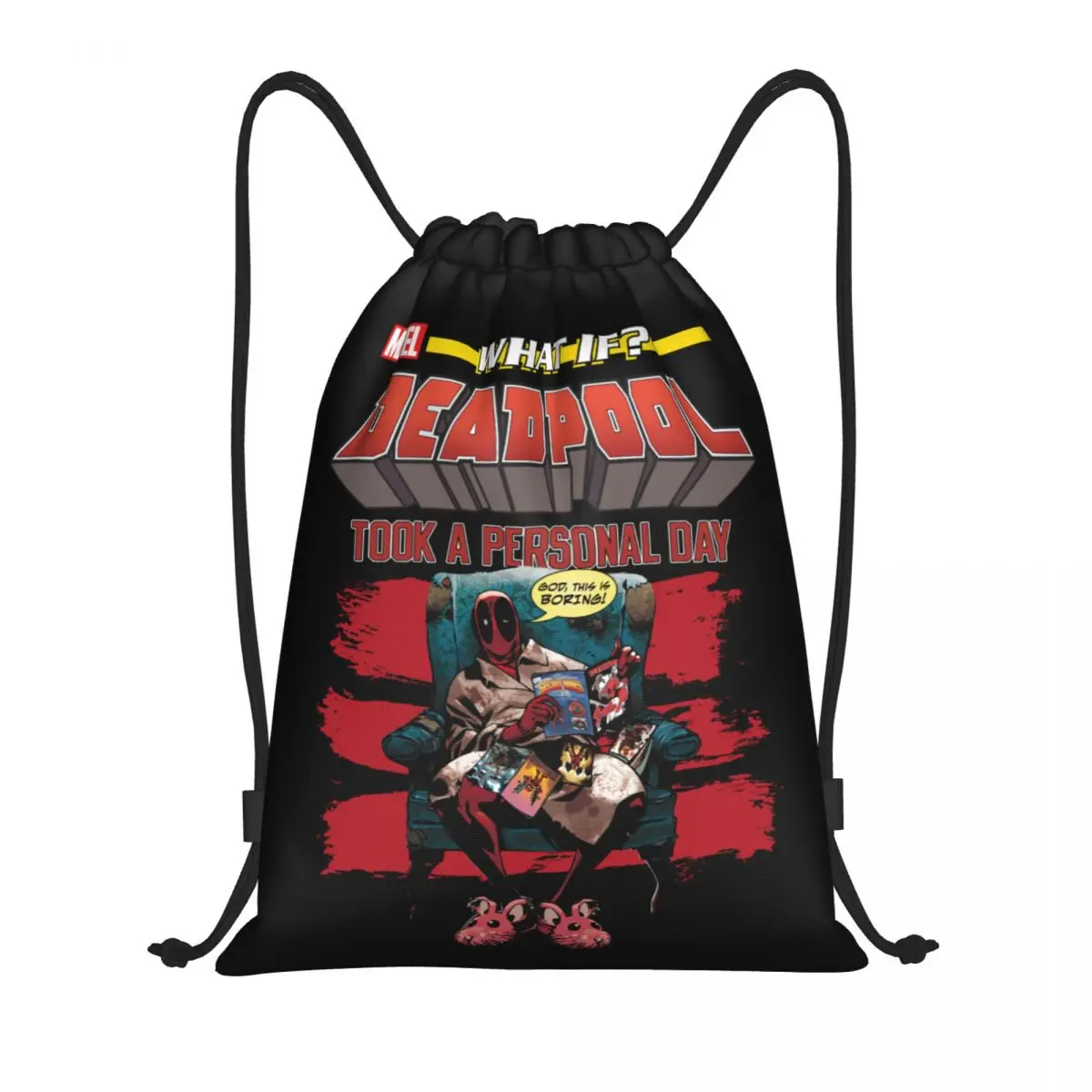 

Custom Deadpool Takes A Personal Day Drawstring Bags Men Women Portable Gym Sports Sackpack Training Backpacks