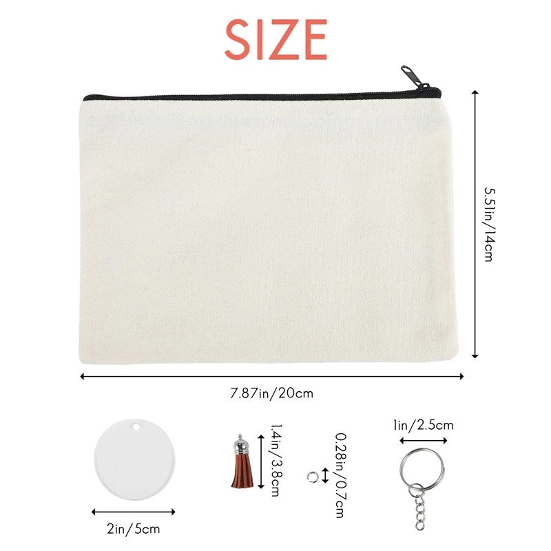 10 Pieces Sublimation Blanks Pouch DIY Heat Transfer Makeup Bags Iron On Transfer Zipper Canvas Pen Case For Women Kids