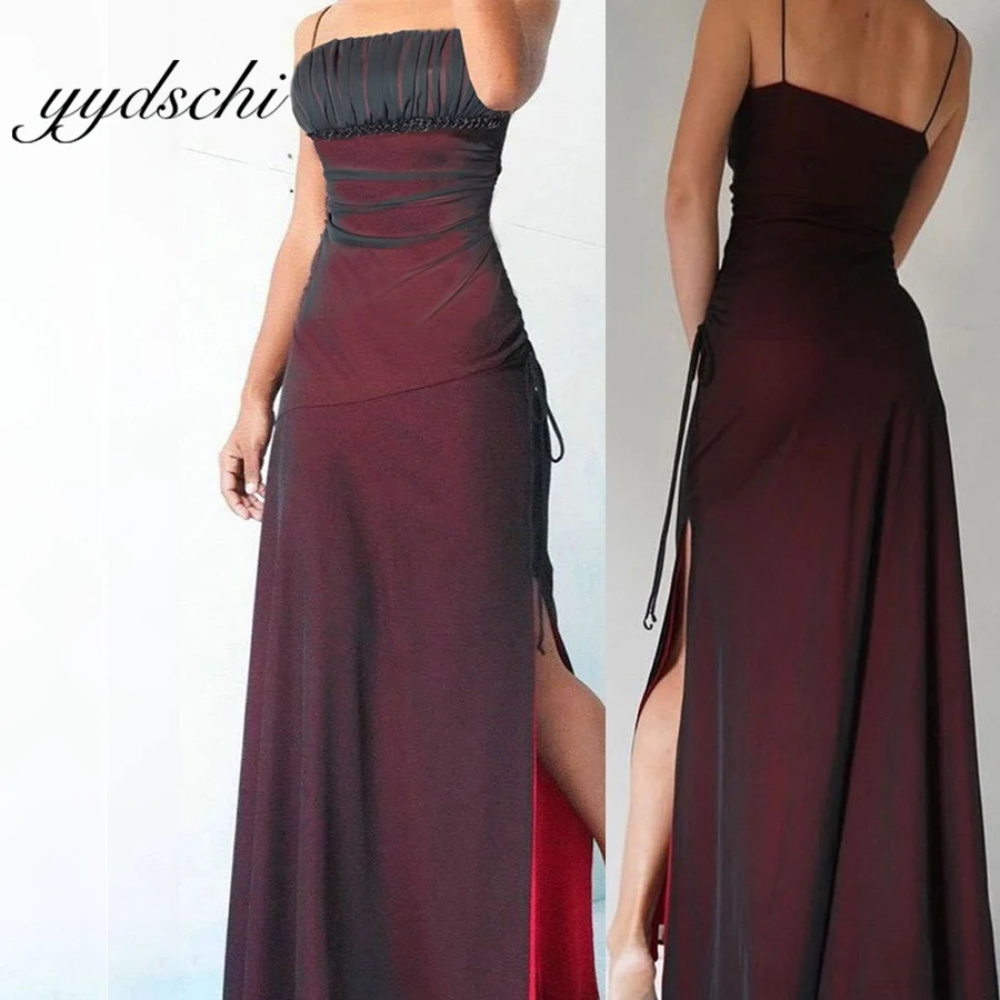 Темно-красное женское платье для выпускного вечера