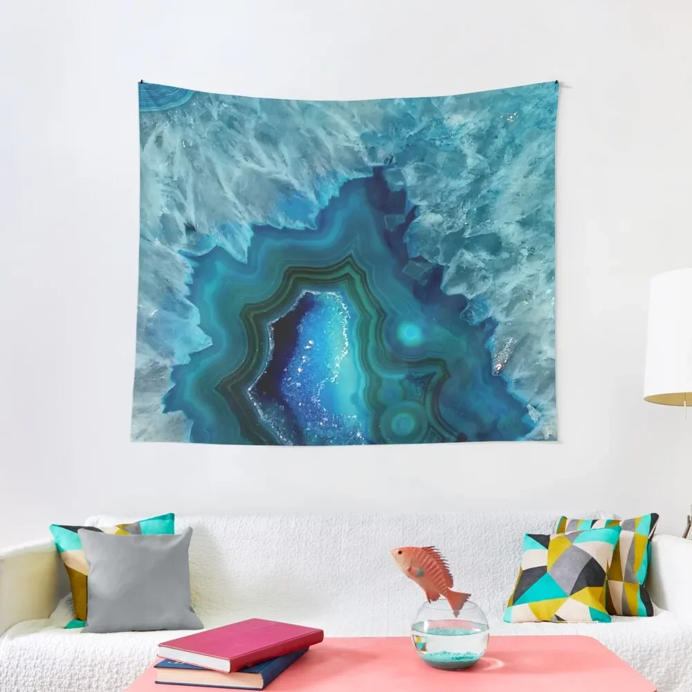 

Teal Blue Agate Tapestry Wallpaper Bedroom Cute Room Decor Tapestry