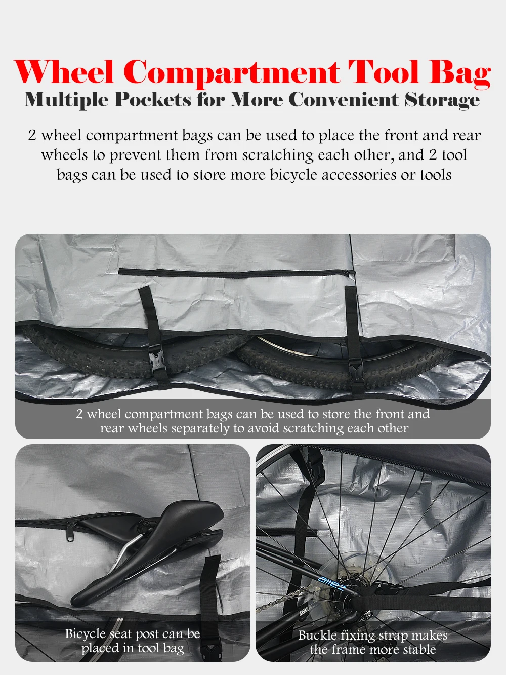 NOOYAH Fahrradtasche Fahrradtransport Keine Notwendigkeit, Lenker Räder zu entfernen MTB Rennrad Tasche Dreilagiges Gewebe Faltbare 2-in-1 Multifunktionstasche – Detail 11