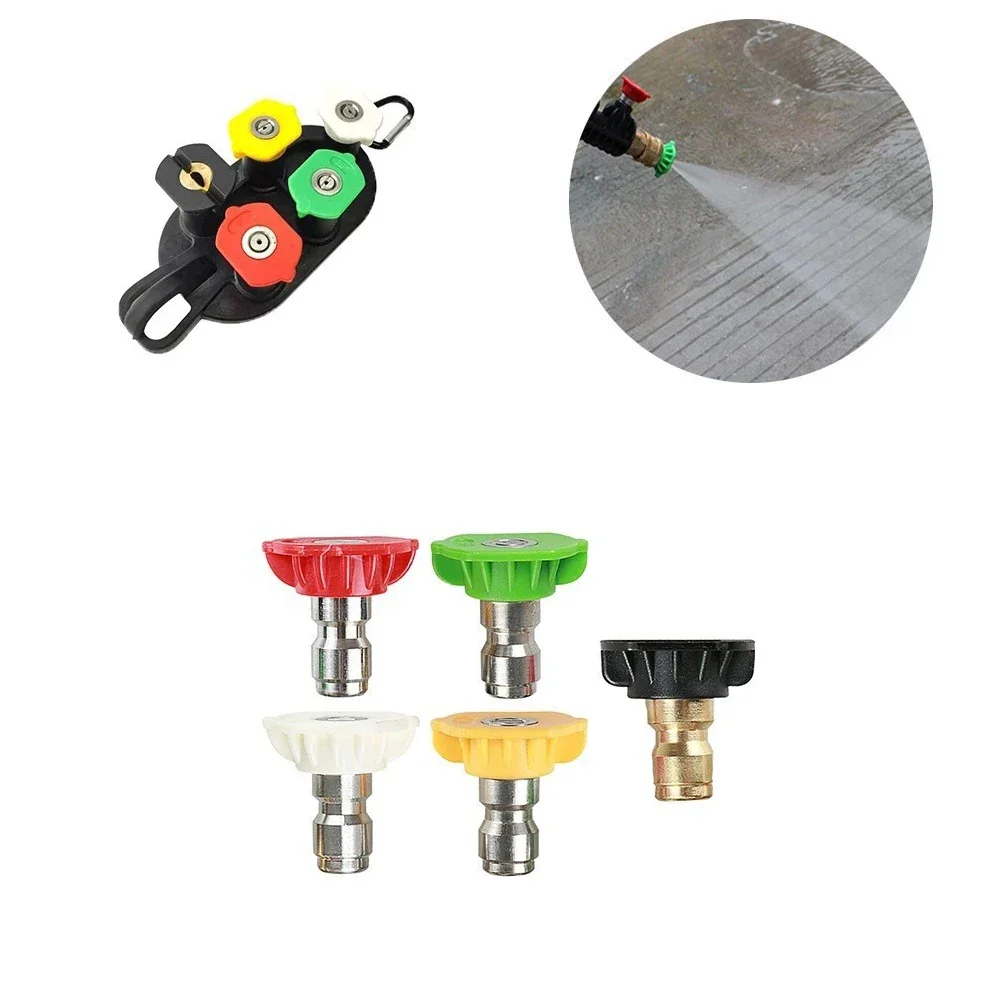 5  Pcs High Pressure Washer Sprayer Nozzles 1/4 inch Tip Holder with Washer Lance Wash Wand Extension Pole Tools 5