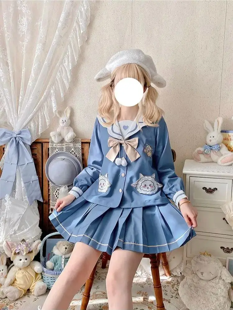 Japan Genuine Jk Uniform Spring Cute Long-Sleeved Short-Sleeved Sailor Suit Schoolgirls Sailor Tie Pleated Skirt Outfit Women