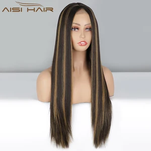 AISI HAIR синтетический парик длинные прямые волосы хайлайтер средней части парики для женщин натуральные коричневые/серые термостойкие волосы для ежедневного использования