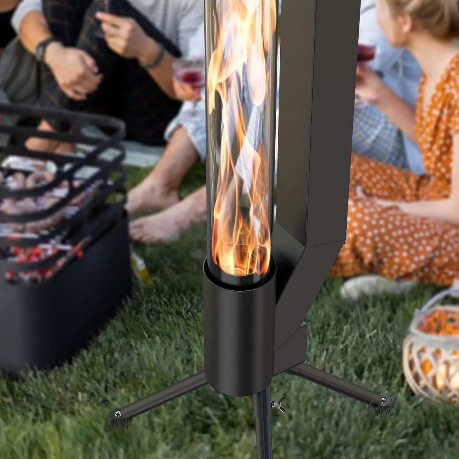 Modern Design Steel Patio Pellet Heater Rocket Fireplace Fire Tube Fire Pipe Column Stove with Torch for Villas