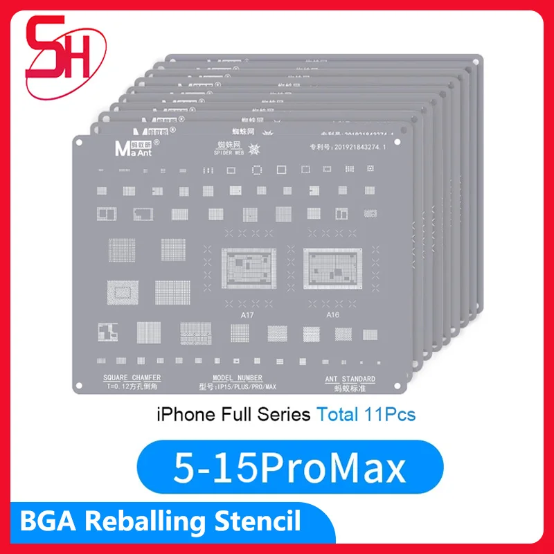 

MaAnt BGA Reballing Stencil for iPhone 8 X XS 11 12 13 14 Series 0.12mm Comprehensive Tin Planting Steel Net