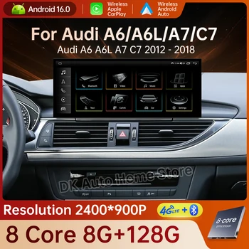 Autoradio Android 12.3 con Carplay Wireless per Audi A6 C7 A7 2012-2018, GPS, Schermo QLED, BT, Lettore Multimediale Video, WiFi
