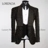 Customized  Bead Crystals Men Suits Slim Fit Groom Wedding Tuxedos 3 Pieces Sets Bridegroom Prom Blazers Fashion Terno Masculino 2
