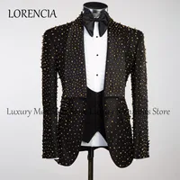 Customized  Bead Crystals Men Suits Slim Fit Groom Wedding Tuxedos 3 Pieces Sets Bridegroom Prom Blazers Fashion Terno Masculino 2