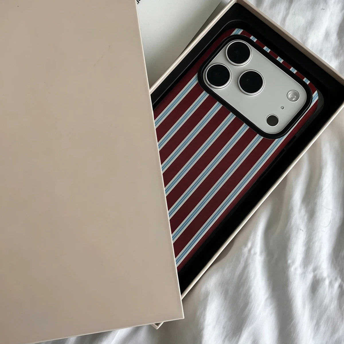 Burgundy Blue White Striped Double-Layer Phone Case