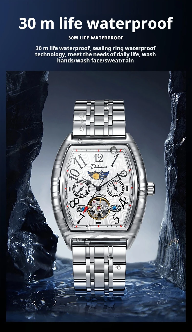 Top-Marke Luxus Tourbillon Mechanische Uhr Für Männer Mode Schwarz Stahl Wasserdicht Mondphasen Automatische Uhr Reloj Hombre_voghion.com