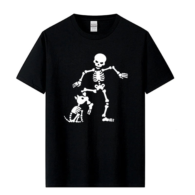 Männer T-shirt Hohe Qualität 100% Baumwolle Lustige Skeleton Gedruckt Beiläufige Lose Kühle Männer T Shirt Oansatz Männlichen T-Shirt Tops tees