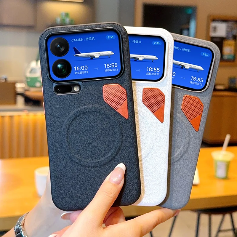 Magnetic PU Leather & PC Heat Dissipation Cover with Metal Camera Lens Protector