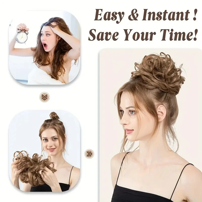 2 pezzi di capelli umani veri chignon da donna pezzi di capelli ricci naturali soffici ciambella updo panini con capelli umani al 100% panini disordinati - immagine 6