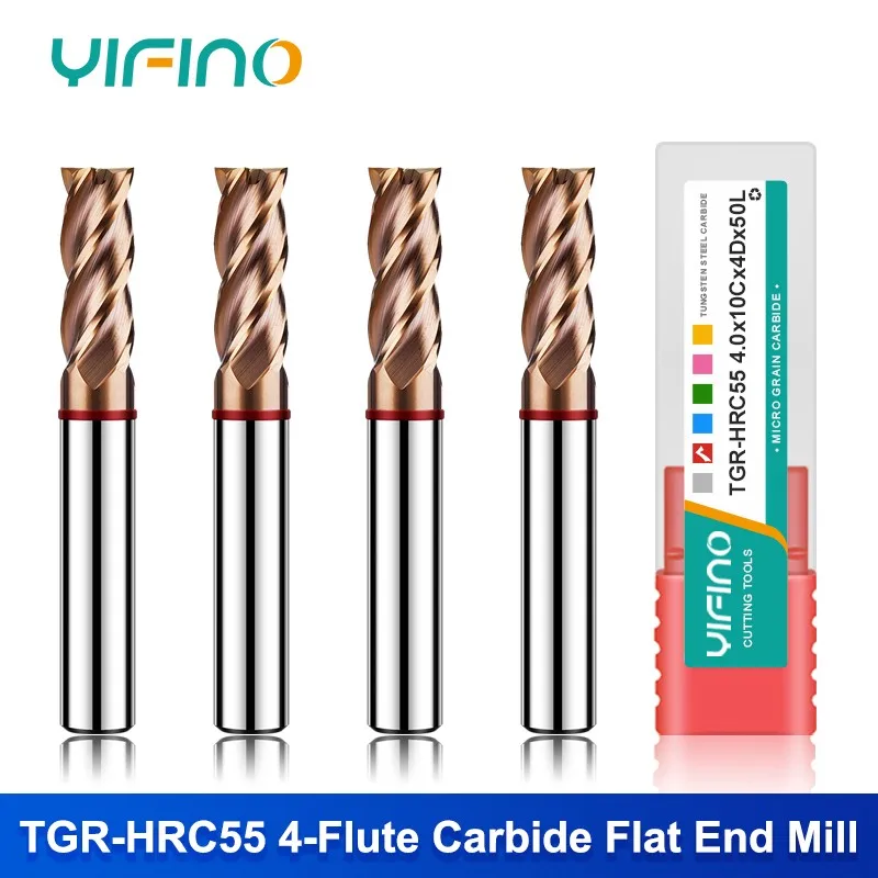 

YIFINO TGR-HRC55 4F Color Circle Flat End Mill Tungsten Steel Carbide Alloy Coating Milling Cutter CNC Machining Endmills Tools