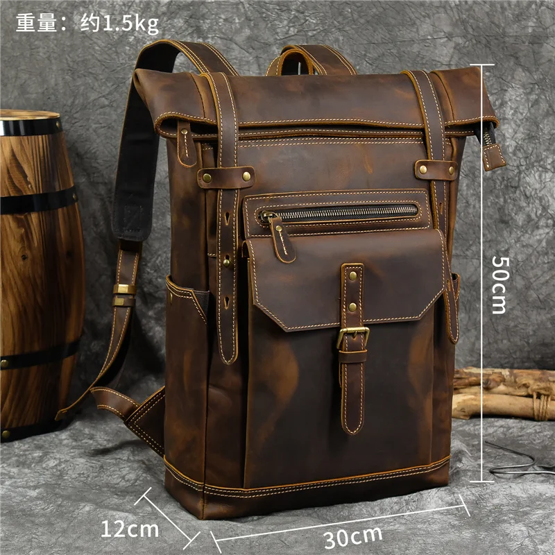 High Quality Bags Men's Leather Backpack Retro Luxury Fashion Style Backpack Travel Backpack School Bag For Men Leather Daypack