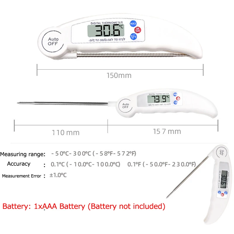 Foldable Thermometer Drink Measuring Tool Kitchen Oil Coffee Thermometer Barbecue Milk Water BBQ Digital Meat