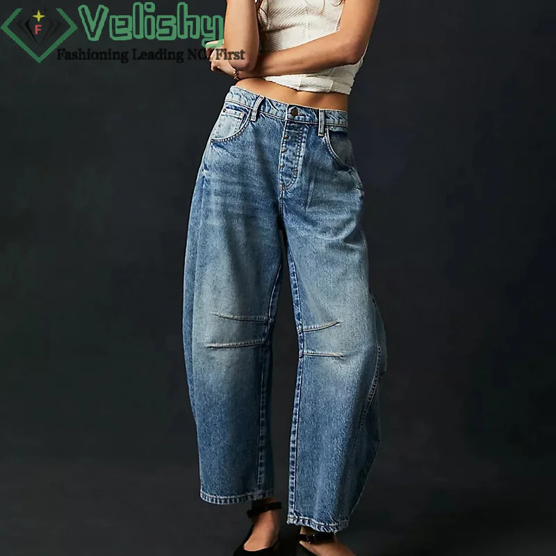 

Wide Leg Jeans Woman Casual Loose Y2K Low Waist Denim Pants Boyfriend Cropped Barrel Baggy Jeans With Pockets Denim Jeans