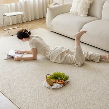 Simple  Color Carpet Bedroom Bede Rug Cry Living Room Coffee Table Mat Beige Pure Color Photo Baund Rug