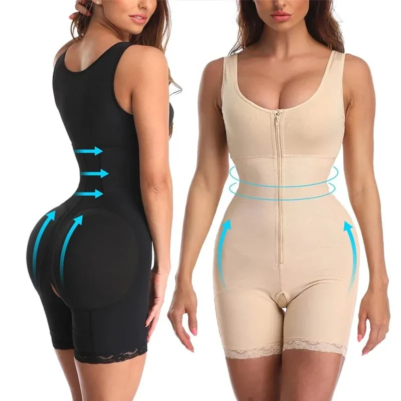 Women Body Shaper Waist Trainer Faja Colombianas Tummy Control Slimming Girdle Zipper Full Body Bodysuit Post Surgery Shapewear