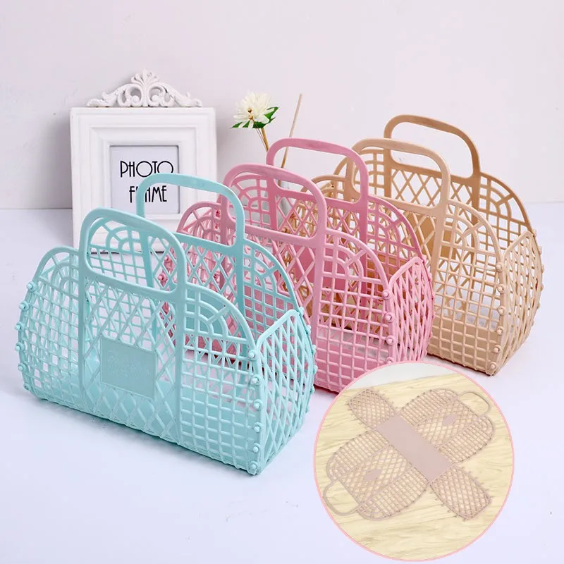 

Large-capacity Bag Hollow Jelly Beach Holiday Portable Tote Bag Reusable and Easy To Clean Plastic Portable Bath Basket