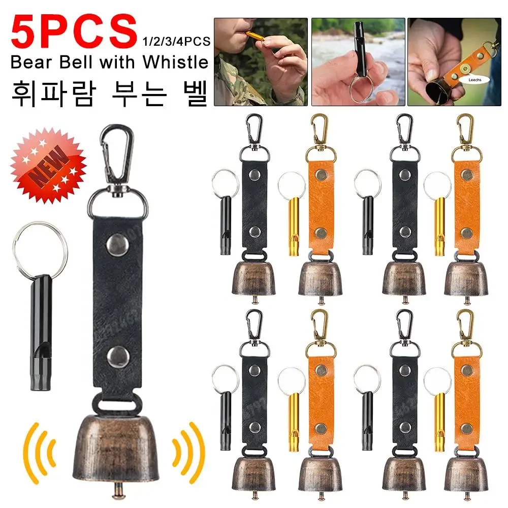 1-5PCS Loud Bear Bell with Emergency Whistle Set with Magnetic Silencer Bear Repelling Bell Hanging for Deterrent survival whistle,bird repellent,survival tool
