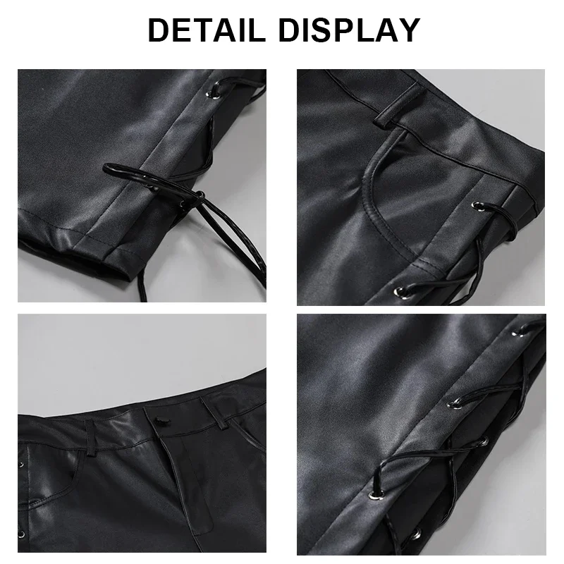 Description Picture 3 of itemTrendy, Fashionable, Handsome, and Fashionable Solid Color Versatile Casual Men's Leather Pants