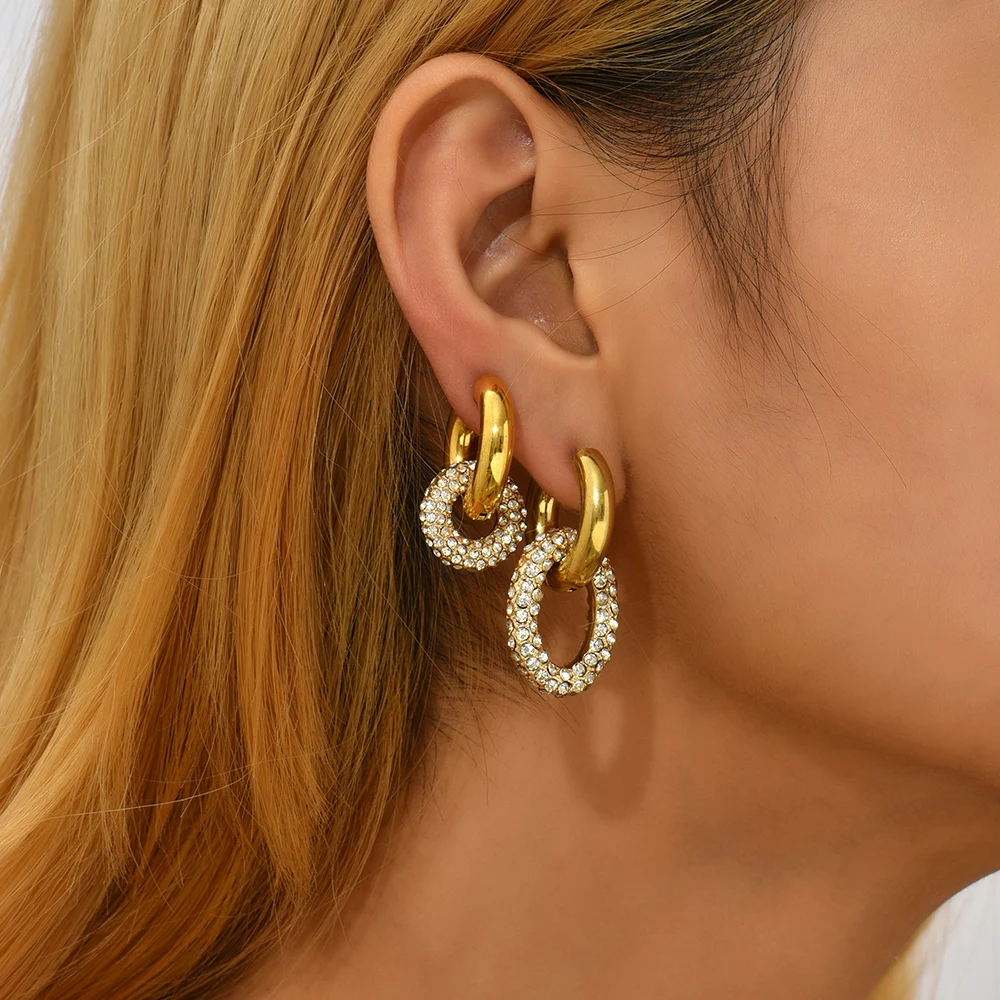 Pendientes De Aro De Circonita Cúbica De Acero Inoxidable Para Mujer Colgante Peque O Cart