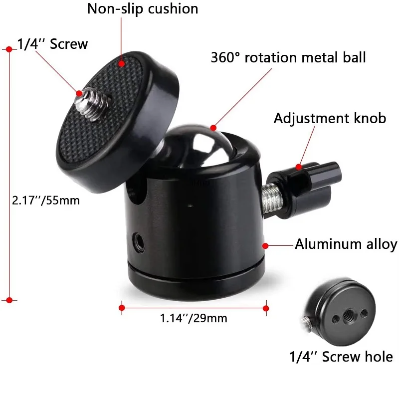 1Pc Ball Head Mount Adapter Ballhead Clamp Ball Adapter 1/4 Hot Shoe Tripod Mount For DSLR Camera Mic Stand Camera Accessories