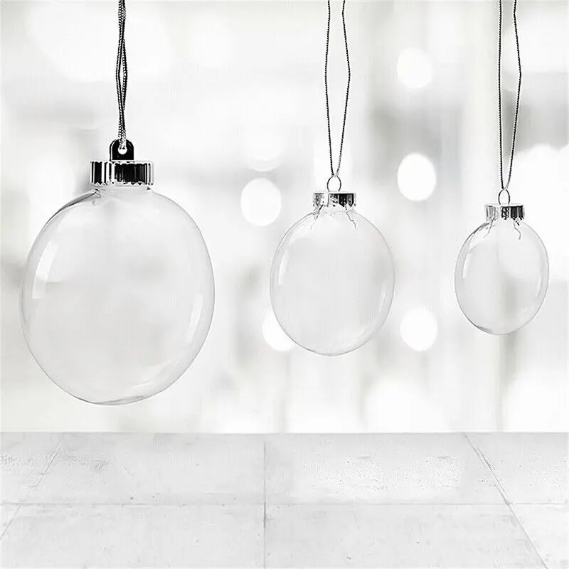 Clear Plastic Christmas Baubles Ball Oval Flat Hanging Christmas Baubles Fillable Xmas Tree Ornament Decoration 1PC 60/80/100mm