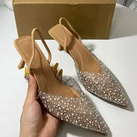 Sandales à Talons Hauts Transparents et Pointus pour Femme, Chaussures Élégantes à la Mode avec Décoration de Perles, Été 2025 1
