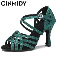 CINMIDY Blue Latin Dance Shoes Women Ballroom Party Shoes Soft Bottom Salsa Performance Shoes For Dancing Women's Sandals Green 1
