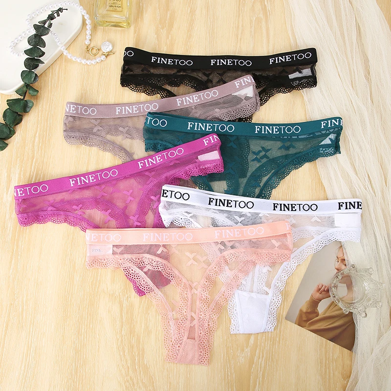 Women Panties Female Underwear Lace Panties Womens Underwear FINETOO Sexy Lace Thongs Low Waist Underwear Solid Comfortable Breathable Lingerie