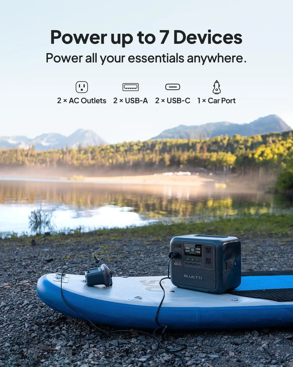 AC70 Portable Power Station with 200W Solar Panel , 768Wh Solar Generator with 2 1000W (Power Lifting 2000W) AC Outlets