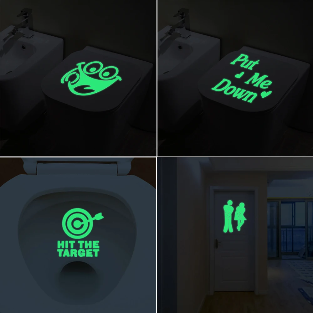 Toilet Wall Stickers Luminous Toilet Wall Sticker Glow in The Dark Bathroom Door Stickers Waterproof WC Indoor Decals for Toilet Bathroom Home Decor