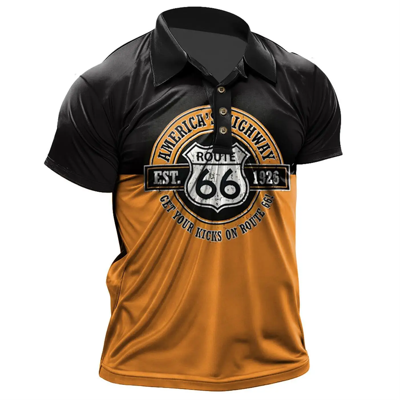 

Vintage Men's Polo Shirt Route 66 T-Shirt Summer Casual Short Sleeve Tees Oversized Streetwear Camisetas Polo Tops Men Clothing