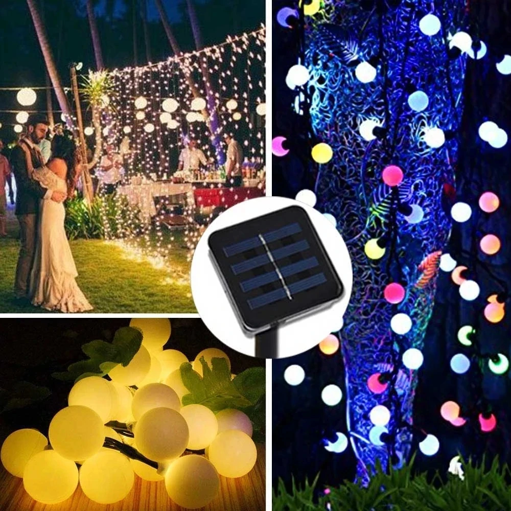 Solar String Christmas Lights Outdoor 50 LED 8Mode Waterproof Ball Garden Blossom Lighting Party Home Decoration