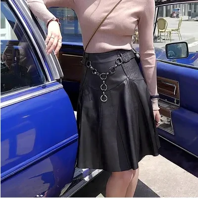 Free Shipping Genuine Sheep Leather Skirt Mid-Length A-Line Skirt One Piece Promotion for genuine mb van mb100