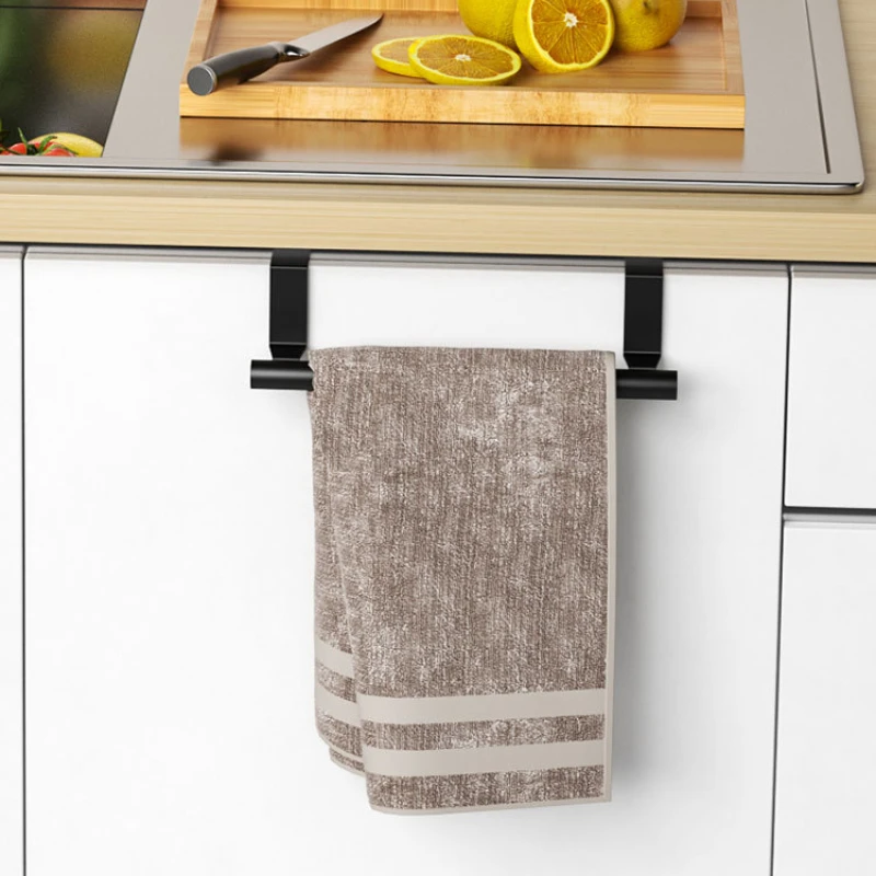 Towel Rod Steel Metal Wire Over Cabinet Towel Rack Storage Organizer Bathroom Door Hanging Rack Punch-free Rag Hanger