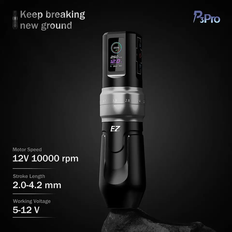 Ez p3 pro-ワイヤレスタトゥーマシン,ペン,ストローク長,回転ペン