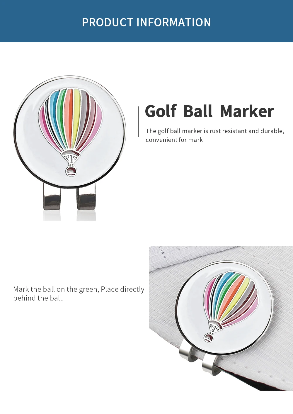 Description Picture 2 of itemHot Air Balloon Pattern Golf Ball Markers with Hat Clips Removable Attaches Easily to Golf Cap Gifts Golf Ball Marker Hat Clip