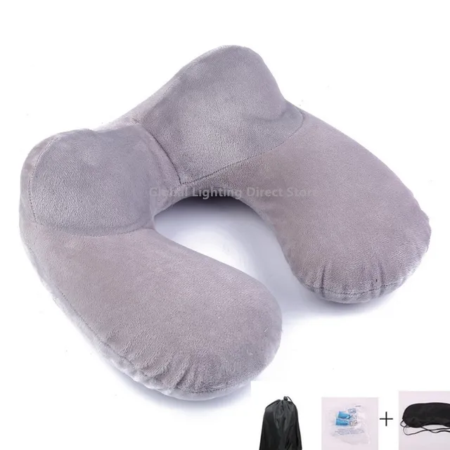 1 Set U-Shape Travel Pillow Air Inflation Neck Pillow Comfortable Pillows For Sleep Home Airplane Pillow With Eye Mask Earplugs 2