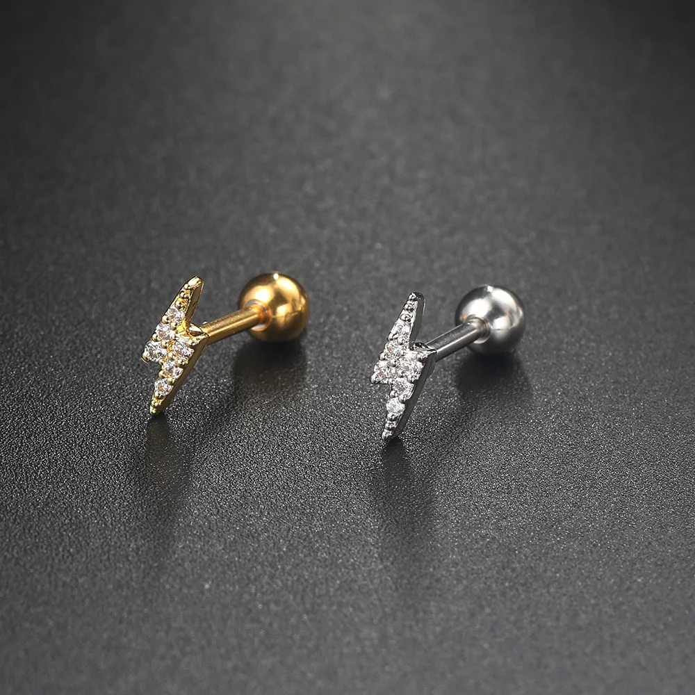 Daith Piercing Earrings for Women Jewelry 1PC Gold Color Lightning Tragus Helix Septum Piercing Cartilage Ear Stainless Steel 3