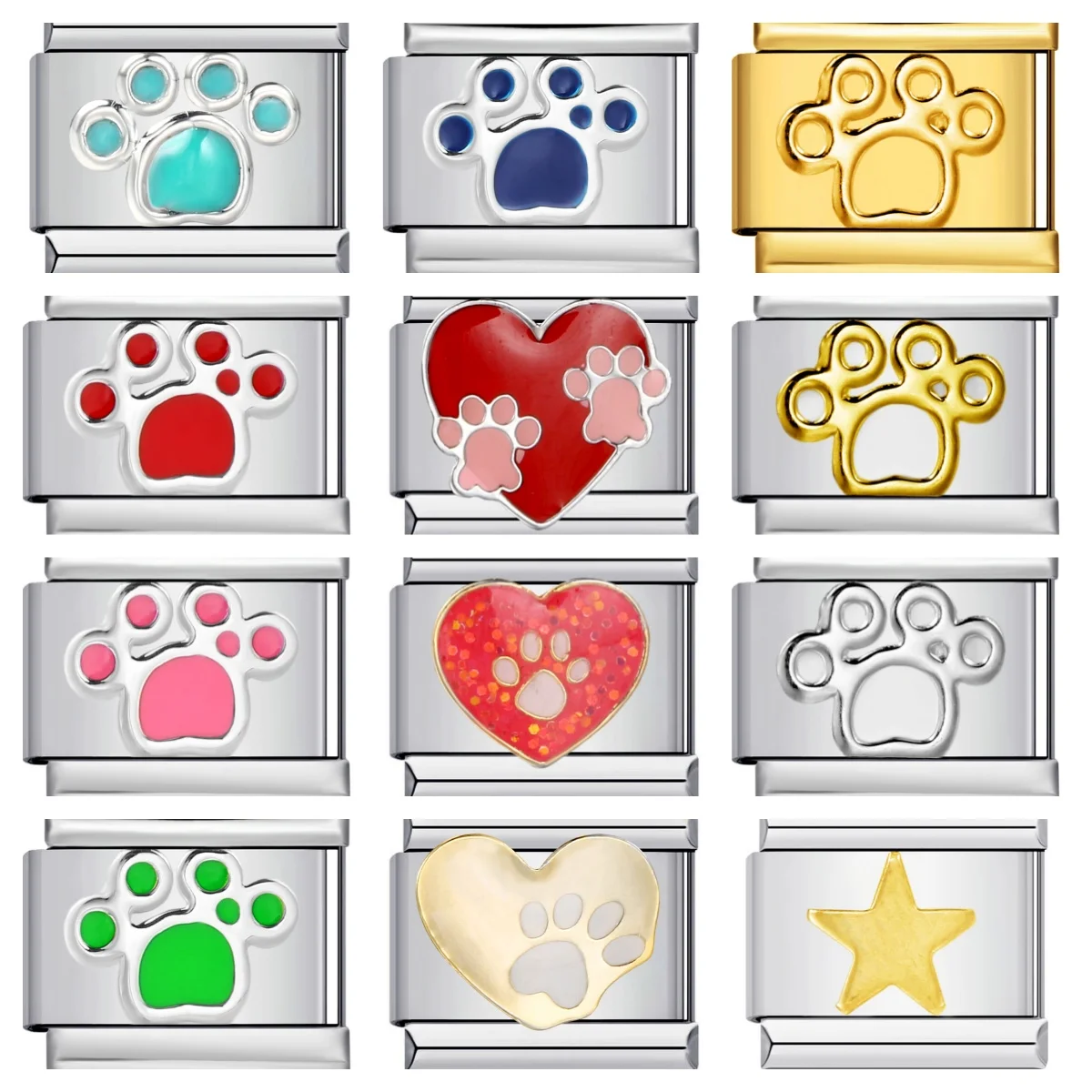 Süße Kawaii Bärentatze Katzenpfotenabdruck italienischer Charm Link passend für 9 mm Edelstahl Schmuck Geschenke DIY Herstellung Mode Armbänder Perlen