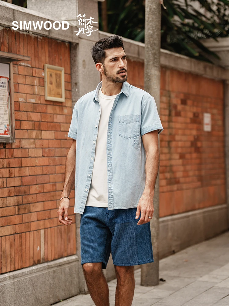 ★Jemut☆Noise Washing Denim Short Sleeve Shirt★ Auralee Selvedge Light Oz Denim Shirt Medium Washed Indigo