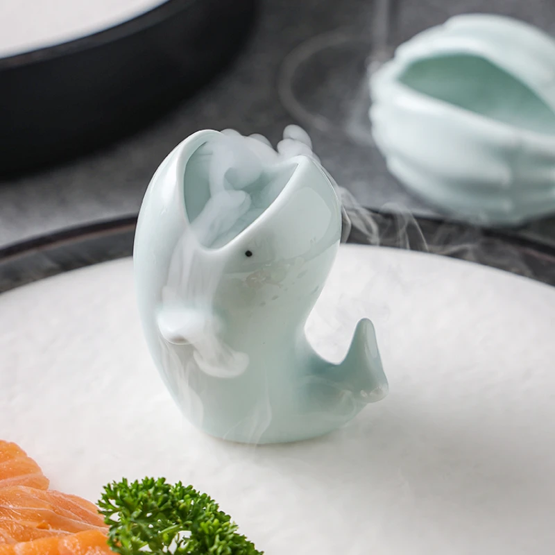Creative Ceramic Fish-shaped Dry Ice Bowl Dining Table Decorative Plate Restaurant Artistic Conception Imitation Conch Tableware