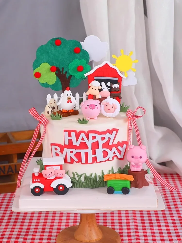 Animal Theme Happy Birthday Cake Topper Chick Sheep Cattle