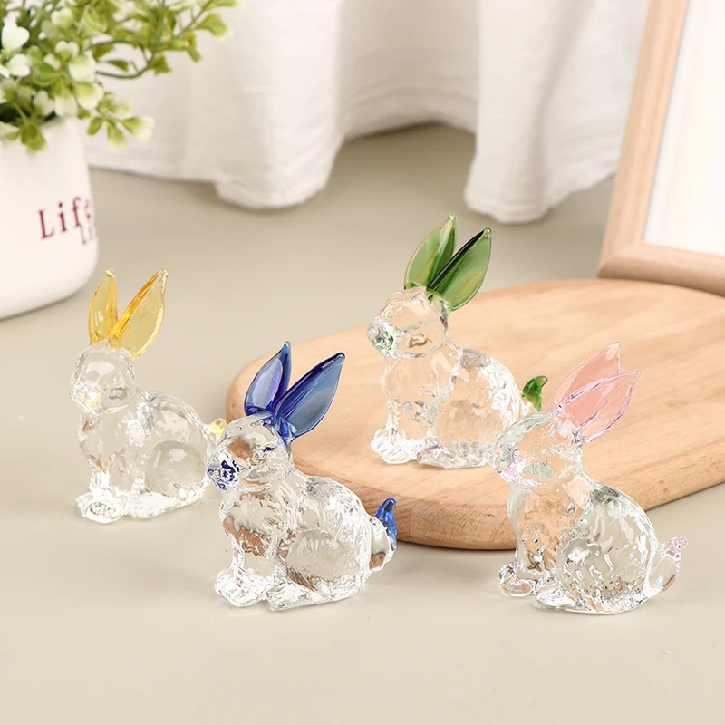 

1Pc Rabbit Glass Animal Bunny Statue Crystal Figurines Sculpture Figure Ornament Handmade Ornaments Garden Miniature Decor