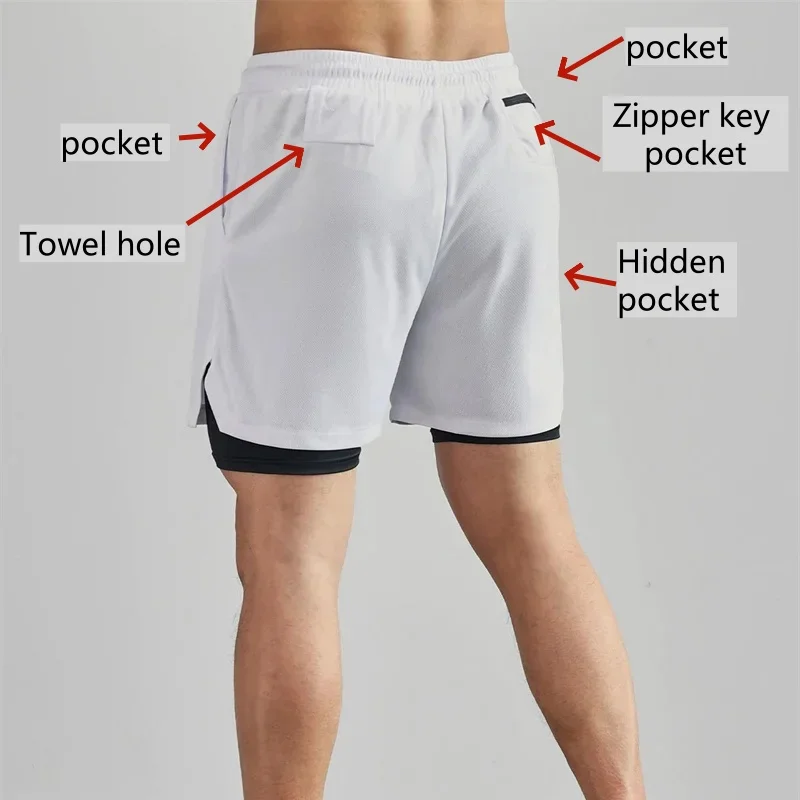 Men's 2 in 1 Double Layer Shorts Sports Fitness Casual Gym Workout Tight Shorts Brand Jogger Mesh Quick Drying Sportswear Summer 3