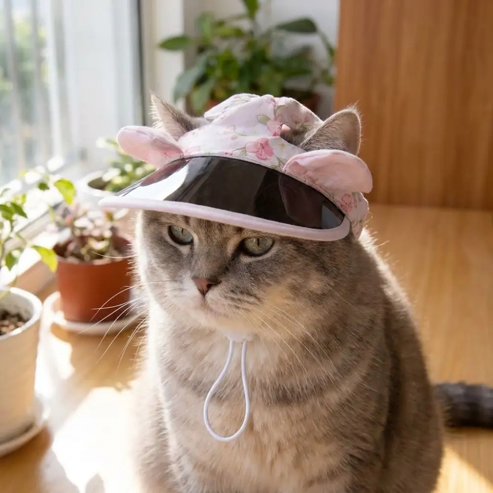 통기성 강아지 자외선 차단 모자, 조절 가능한 UV 차단 고양이 햇빛 가리개 모자 (귀 구멍 포함), 화려한 프린트 강아지 바이저 모자, 여행용